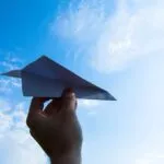 paper plane, hand, sky